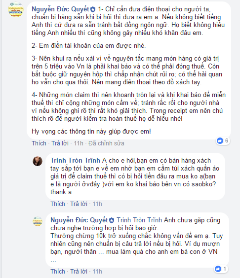 Những câu hỏi về claim khai thuế tại sân bay (2)