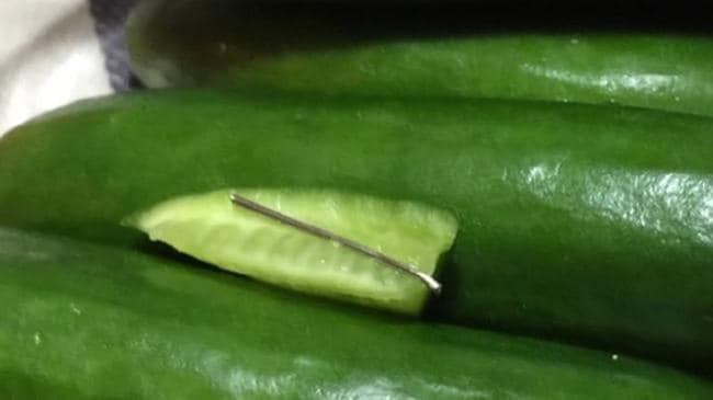 needle inside cucumber