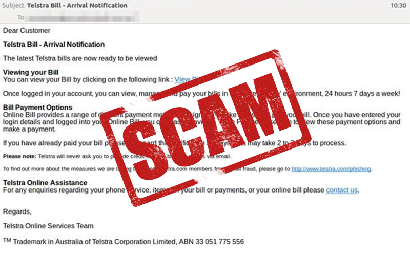 scam has both Telstra and DocuSign branding