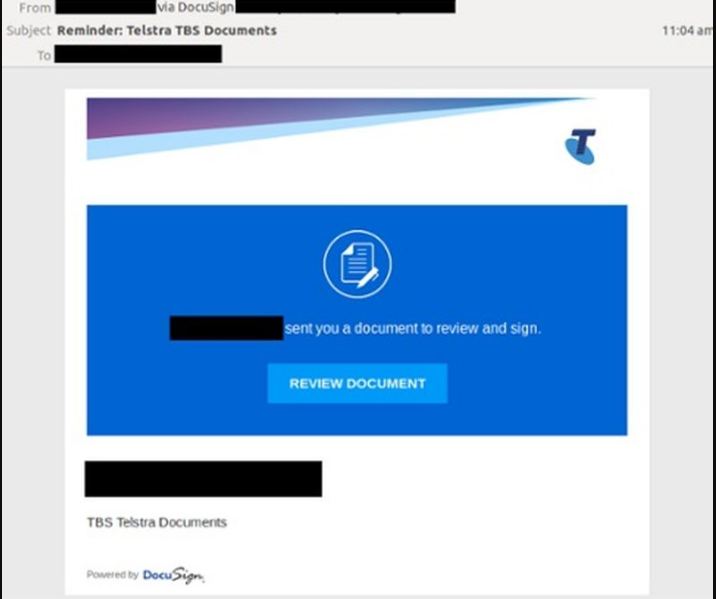  scam has both Telstra and DocuSign branding
