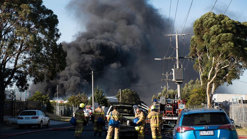 An intense blaze at an industrial waste factory north of Melbourne