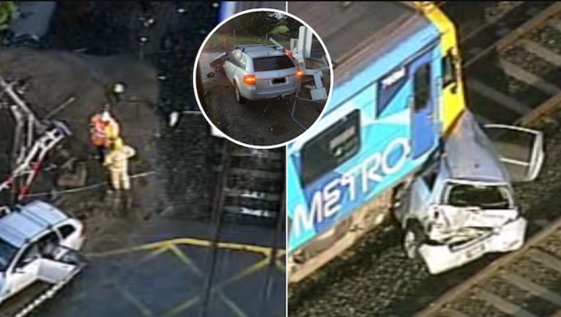 Two vehicles hit by Melbourne train after drivers exchange details on the track