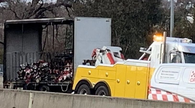 Monash Freeway wine truck catches fire